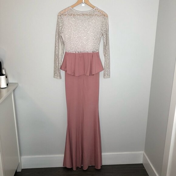 PINK & White Lace Peplum Floor  Length Gown - Picture 4 of 4